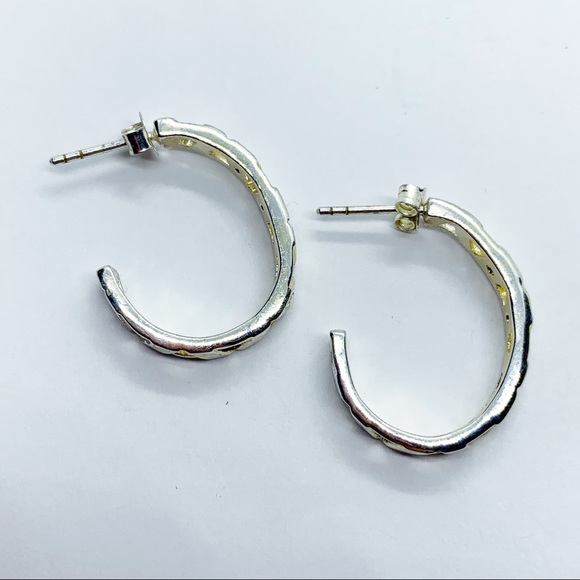 Sterling Silver 925 Semi Hoop Earrings Crystals - Picture 6 of 6
